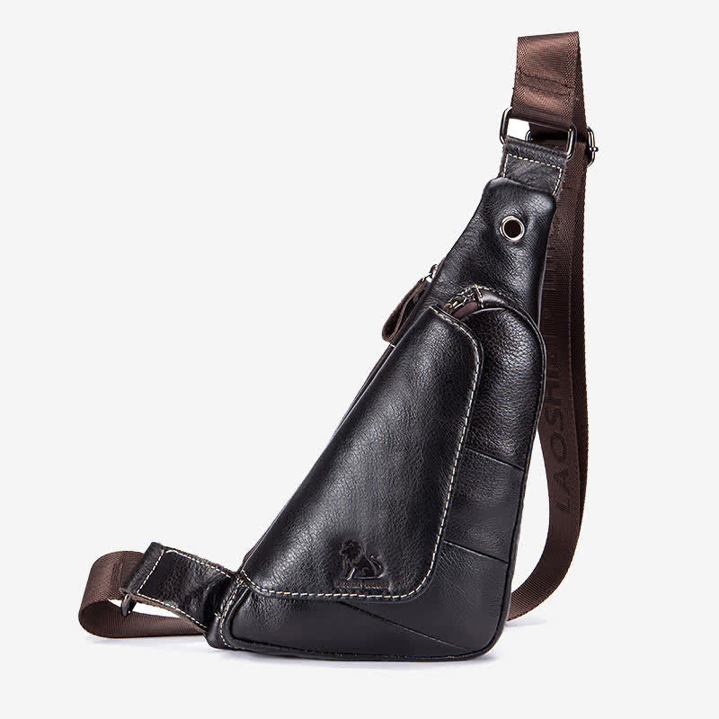 Vintage Leder Crossbody Sling Rucksack Brusttasche Reise Wandern Daypack