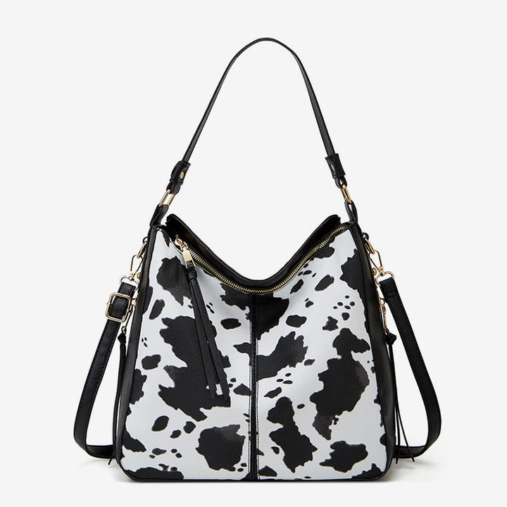Leopard Milk Grain Damen Tote Mehrfachtragetasche aus Leder für Unterarm