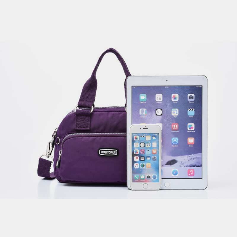 Handtasche für Damen, lila, Nylon, leicht, Einkaufstasche mit Reißverschluss