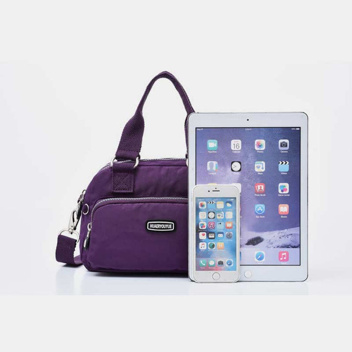 Handtasche für Damen, lila, Nylon, leicht, Einkaufstasche mit Reißverschluss
