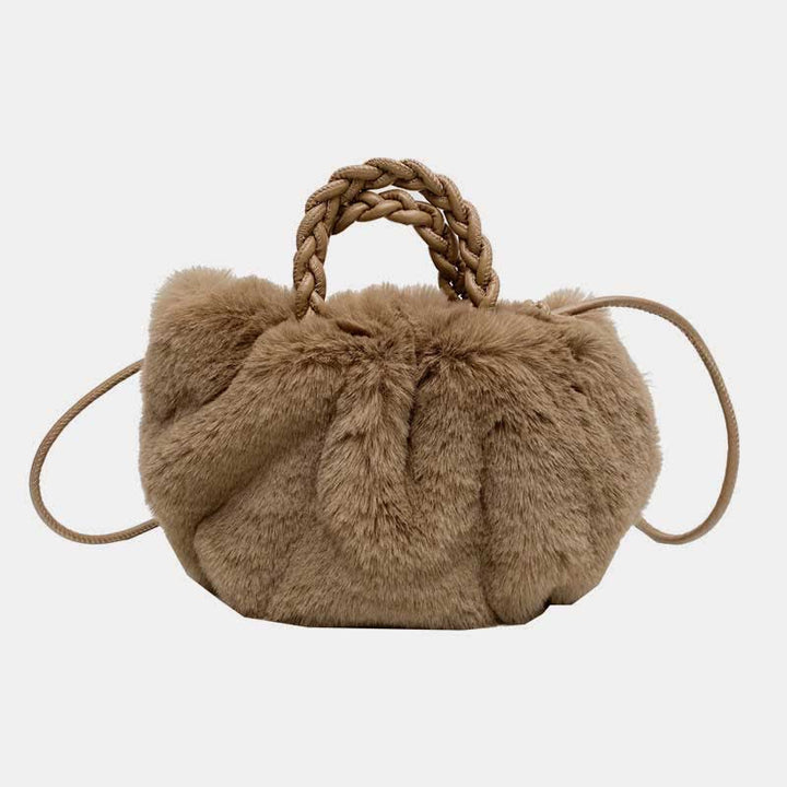 Damen Kunstpelz Winter Handtasche Schultertasche Top Griff Satchel Handtasche