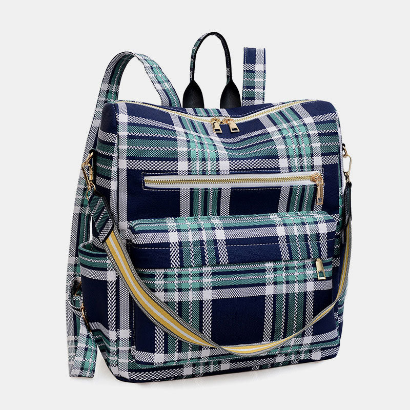 Multifunktionaler, lässiger Damen-Rucksack, Tagesrucksack aus Leder mit kariertem Muster und Schultergurt