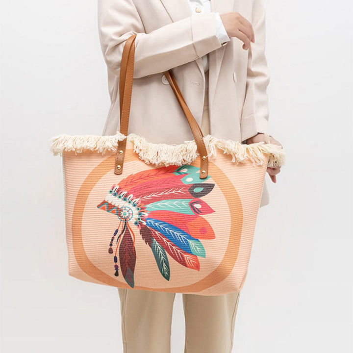 Tote für Damen im Bohemian-Stil mit Quaste, große Umhängetasche