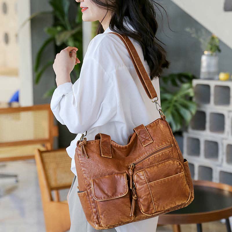 Retro-Tragetasche aus Kunstleder für Damen, Schultertasche mit Crossbody-Gurt