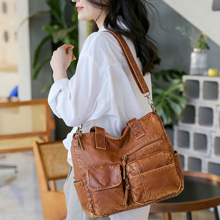 Retro-Tragetasche aus Kunstleder für Damen, Schultertasche mit Crossbody-Gurt