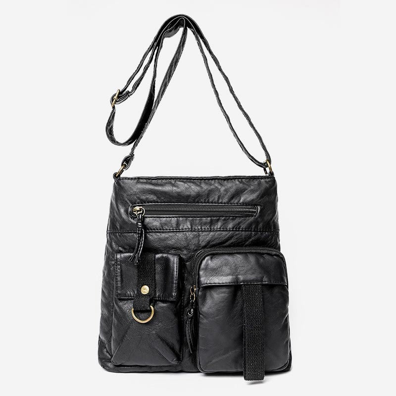Umhängetasche für Damen, gewaschene, lässige Schultertasche aus Denim-Leder