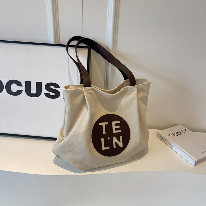 Vintage Canvas Tote Monogramm große plissierte Schultertasche für Frauen
