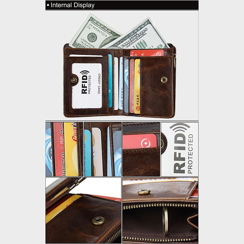 Geldbörse Herren Retro Echtleder Multi Pocket Geldklammer