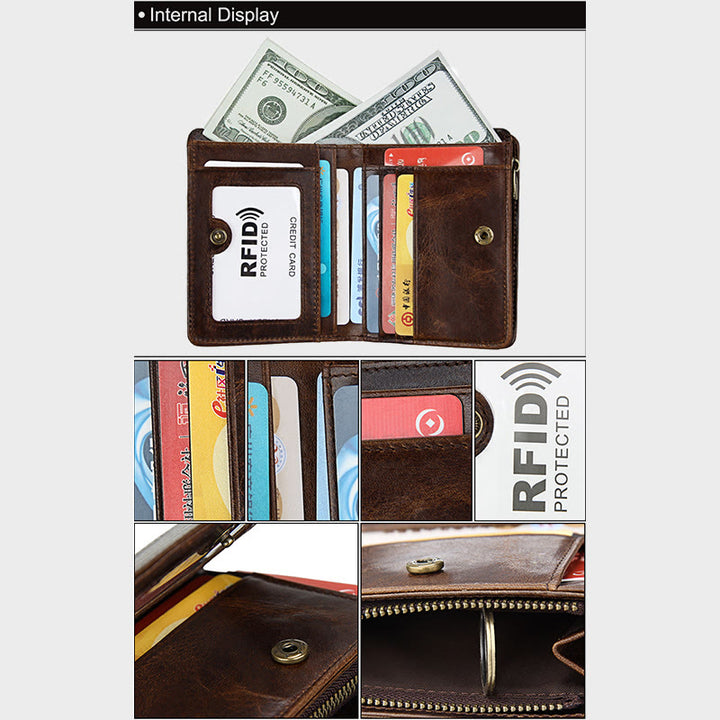 Geldbörse Herren Retro Echtleder Multi Pocket Geldklammer