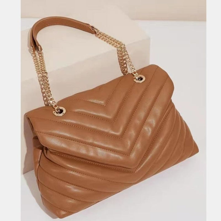 Umhängetasche für Damen, weiche Metallkette, V-förmige Kettenhandtasche