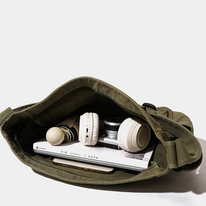 Umhängetasche aus Canvas mit mehreren Taschen für Damen, Retro, leichte Schultertasche