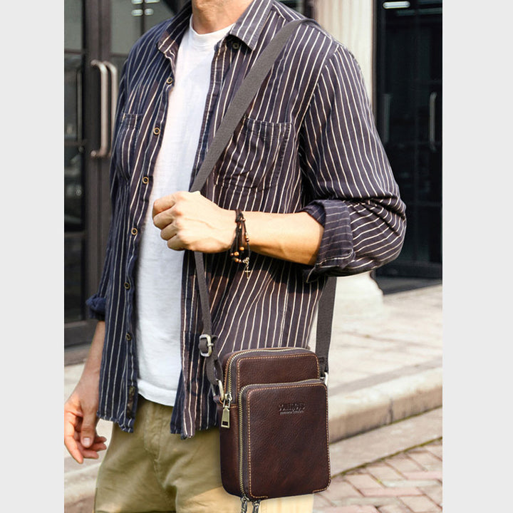 Umhängetasche aus echtem Leder für Herren, kleine Handy-Geldbörse, Messenger-Schultertasche