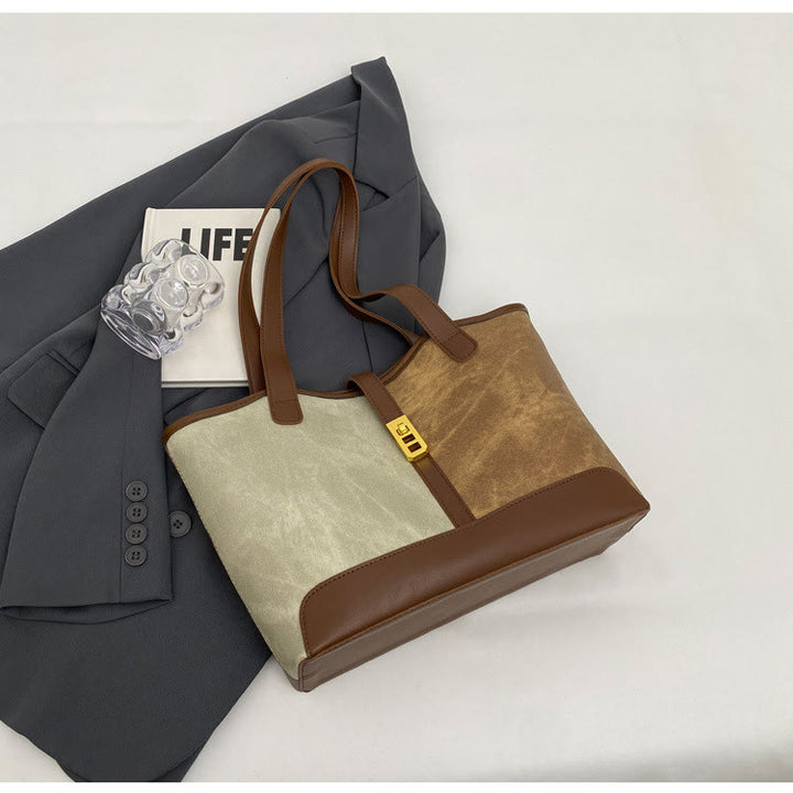 Elegante, farblich passende Tragetasche, große Schultertasche aus Leder für Damen