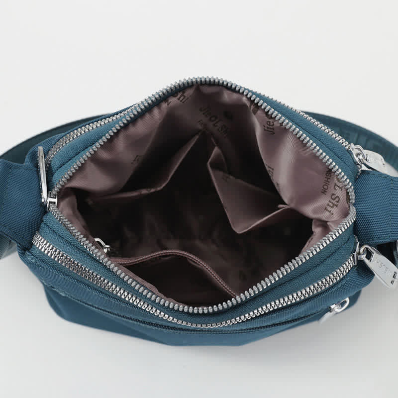 Kleine Umhängetasche mit dreifachem Reißverschluss, leichte, wasserdichte Nylon-Handtasche für Damen