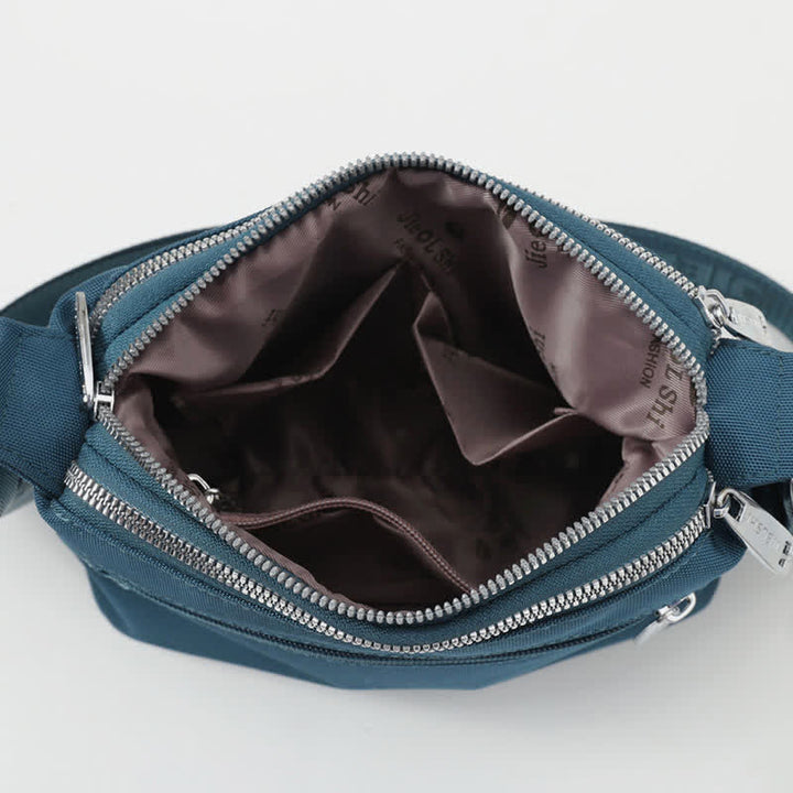 Kleine Umhängetasche mit dreifachem Reißverschluss, leichte, wasserdichte Nylon-Handtasche für Damen