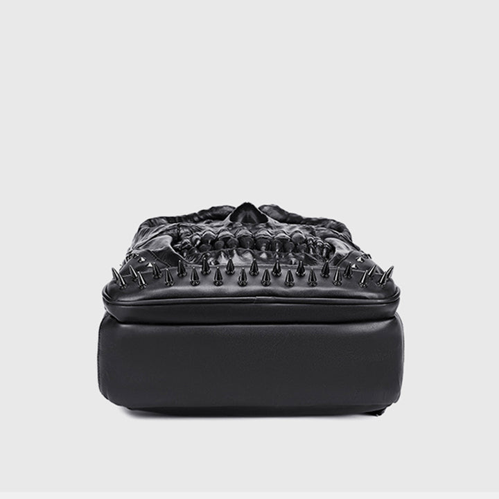 3D Totenkopf Punk Nieten Leder Rucksack Wasserdicht Geprägte Geister Kopf Knapsack