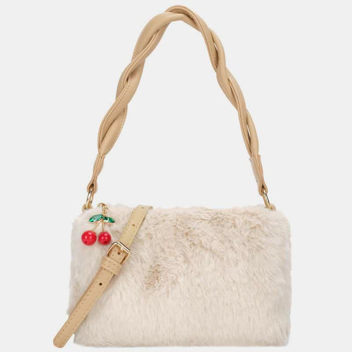 Damen Winter Plüsch Handtasche Flauschige Kirsche Crossbody Schultertasche Hobo Bag
