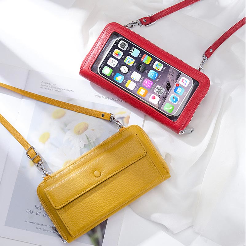 Echtes Leder Touchscreen Telefon Tasche Brieftasche Umhängetasche