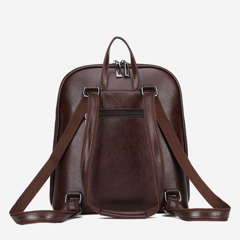 Retro PU Leder Daypack Frauen Casual Rucksack Geldbörse Reißverschluss Schultertasche
