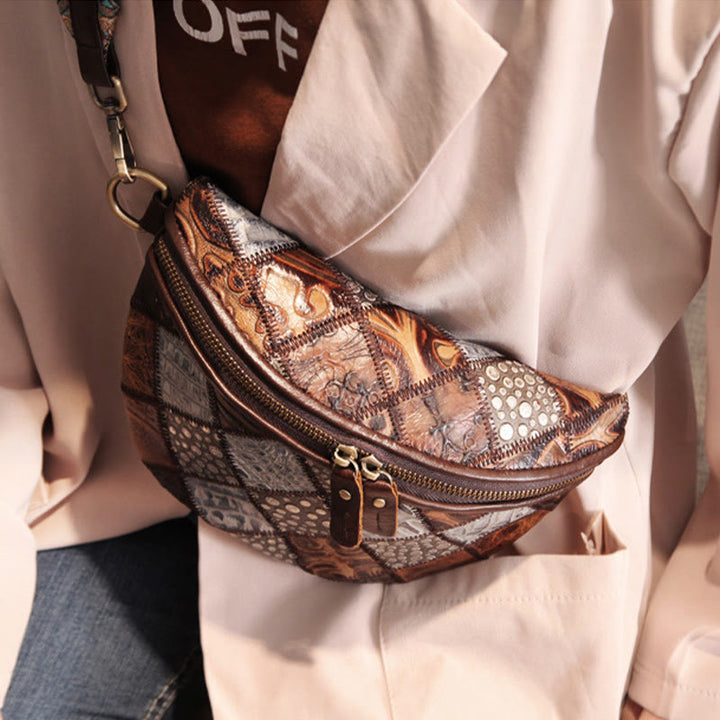 Damen Umhängetasche, breiter verstellbarer Riemen, Leder, Gürteltasche