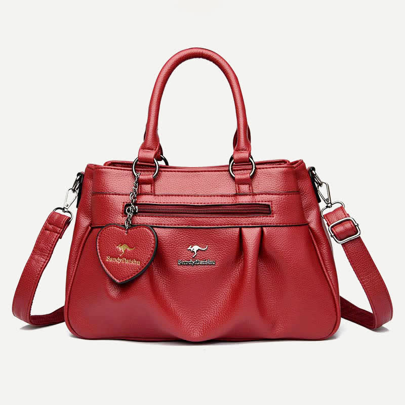 Handtasche mit drei Fächern und Henkel, Umhängetasche aus PU-Leder