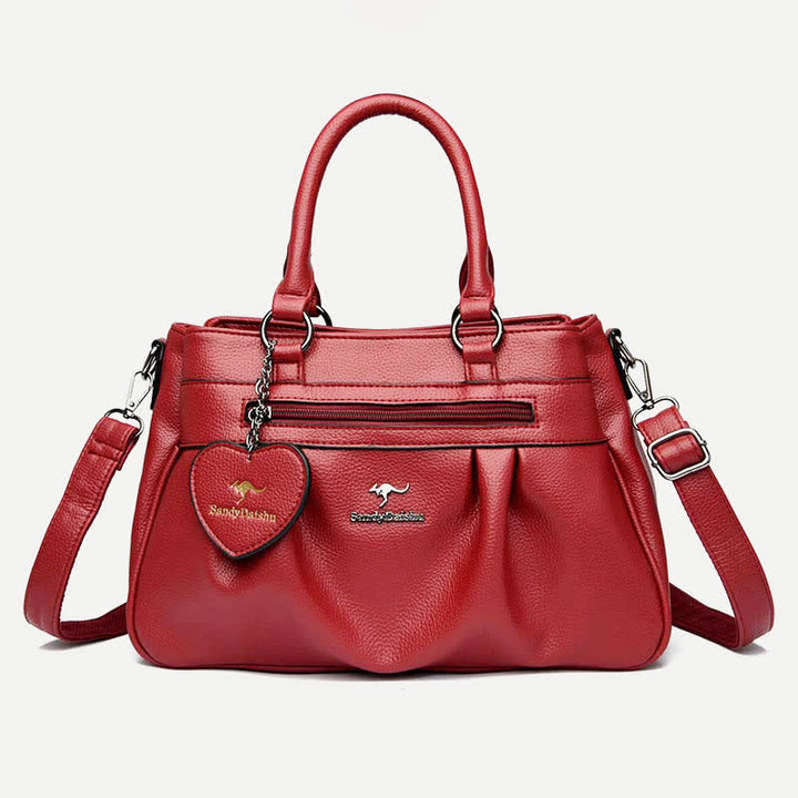 Handtasche mit drei Fächern und Henkel, Umhängetasche aus PU-Leder