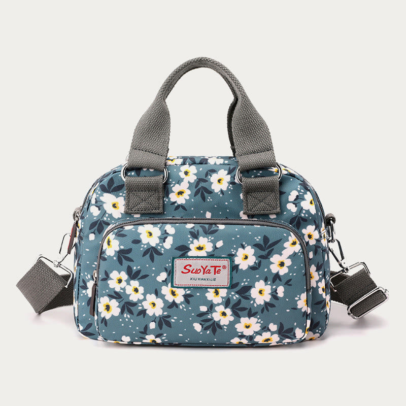 Umhängetasche aus Nylon für Damen, Handtasche mit buntem Blumendruck