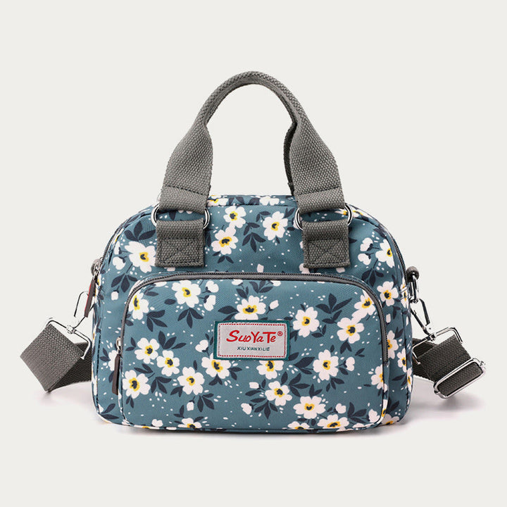 Umhängetasche aus Nylon für Damen, Handtasche mit buntem Blumendruck