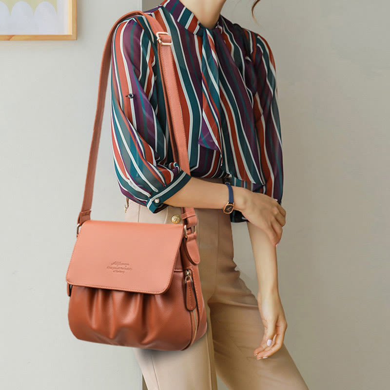 Freizeit-Umhängetasche für Damen im Plissee-Stil, leichte Ledertasche