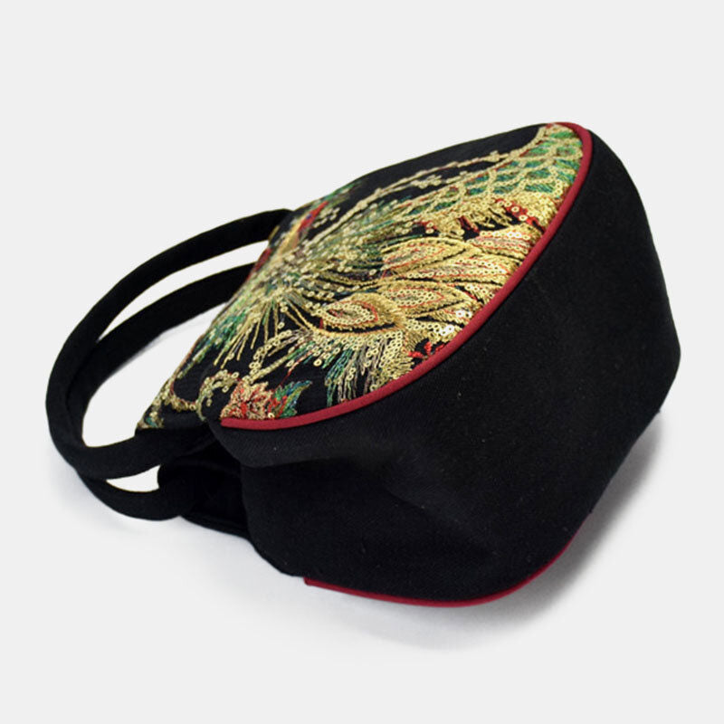 Handtasche aus Segeltuch mit Phönix-Stickerei und Pailletten im Ethno-Stil