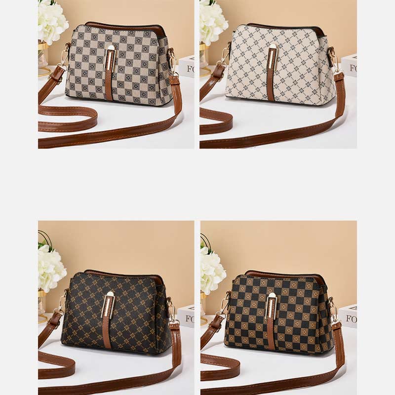 Dreifach karierte Satchel Damen Leder schicke Umhängetasche