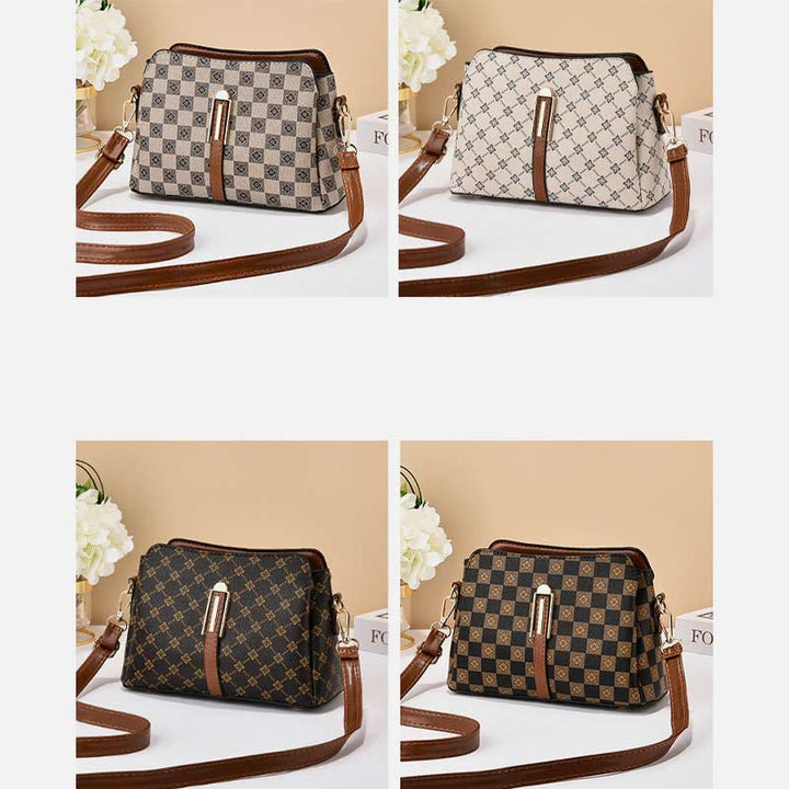 Dreifach karierte Satchel Damen Leder schicke Umhängetasche