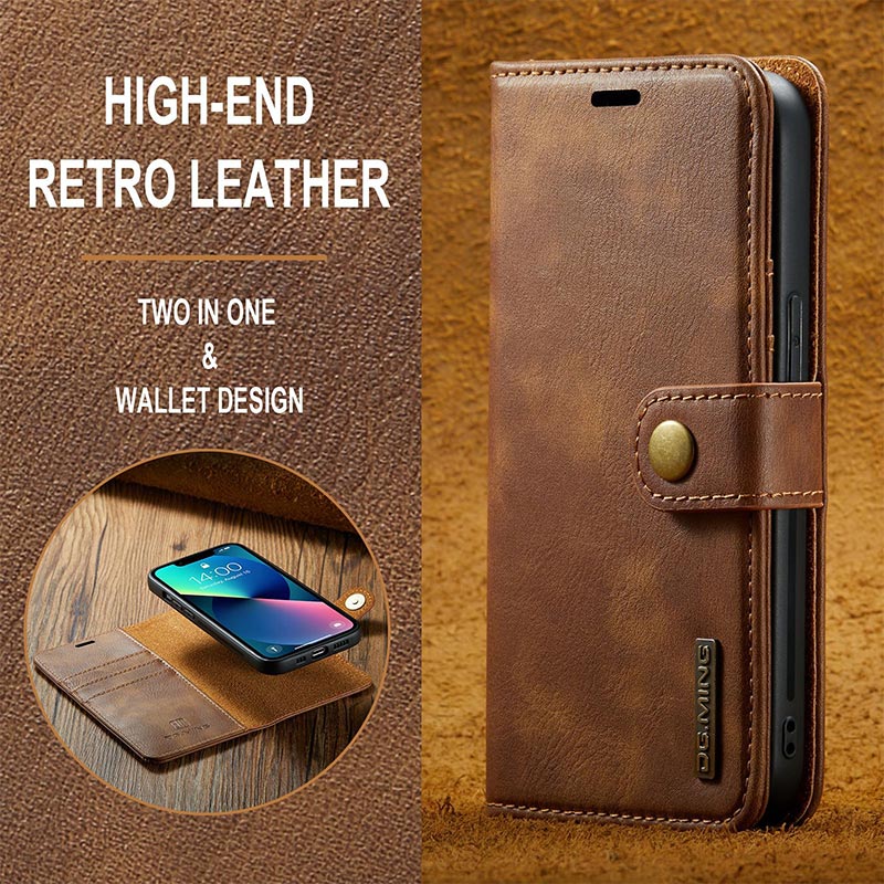 Magnetische Brieftaschenhülle für iPhone 13 Pro Max, mehrere Modelle, handgefertigtes PU-Leder