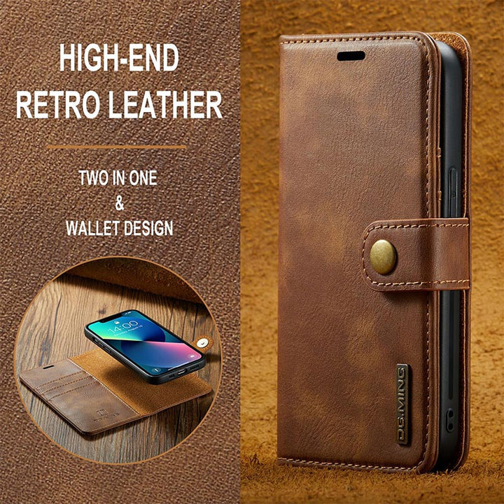 Magnetische Brieftaschenhülle für iPhone 13 Pro Max, mehrere Modelle, handgefertigtes PU-Leder