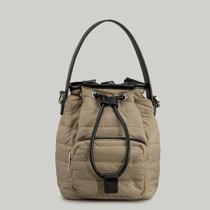Puffer-Beuteltasche mit Kordelzug für Damen, Daunen-Umhängetasche, gesteppte Umhängetasche