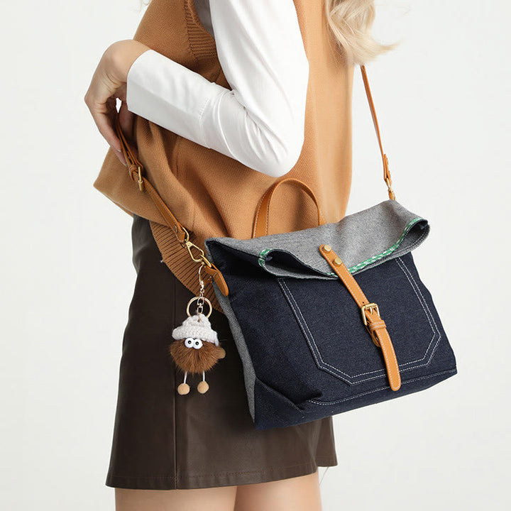 Damen 2-teiliges Denim-Handtaschen-Set, modisches Umhängetaschen-Set
