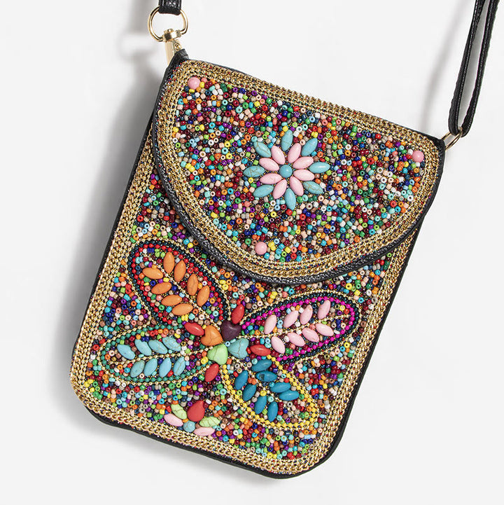 Bohemian Handytasche Damen Muschel Blumen Muster Magnetische Umhängetasche