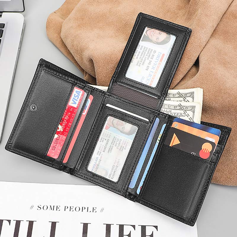RFID-Geldbörse aus Leder für Herren, schmale Vordertasche, dreifach faltbare Geldbörse