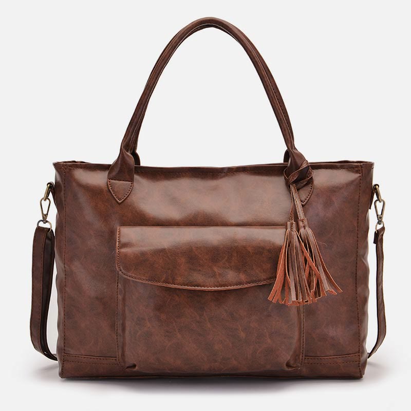 Retro Leder Tote Quaste Dekor Klassische Multifunktionale Reisetasche - image 4