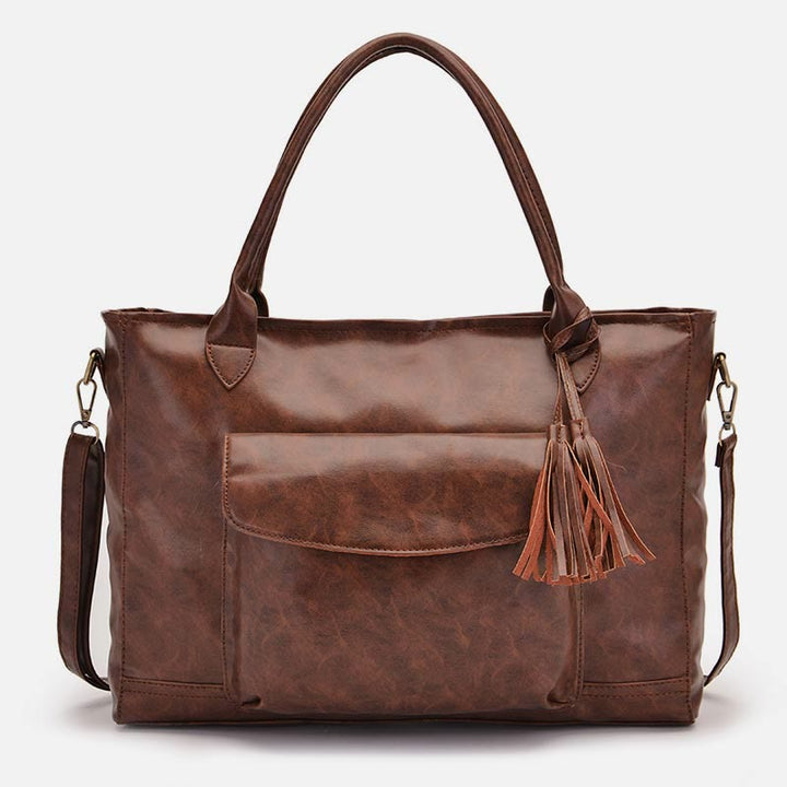 Retro Leder Tote Quaste Dekor Klassische Multifunktionale Reisetasche - image 4