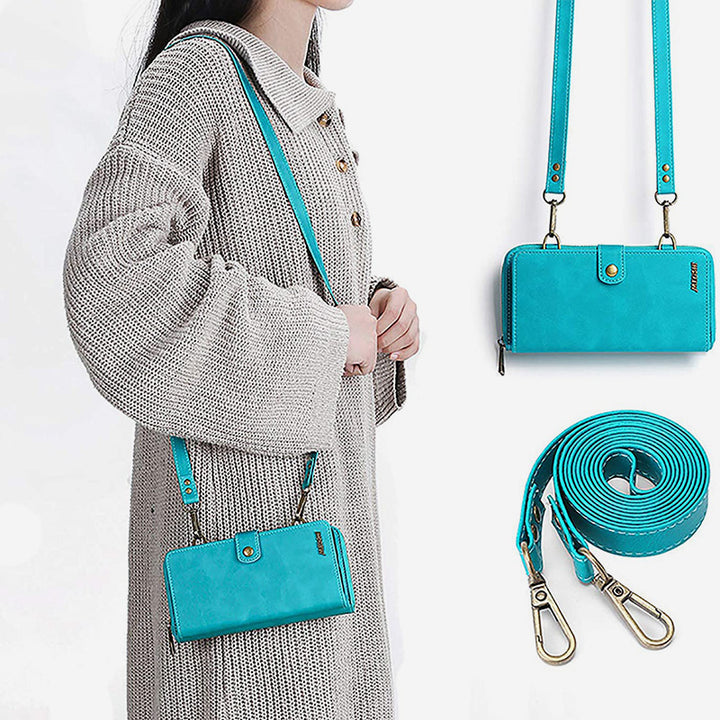 Brieftaschenhülle für iPhone Samsung [2 in 1] Magnetische abnehmbare Geldbörse [Crossbody-Kette] Folio Flip Card Solt Protection Back Cover