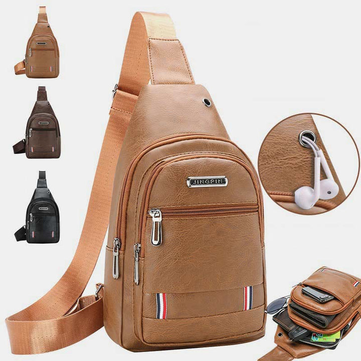 Sling Bag für Herren, wasserdichte Business-Umhängetasche aus braunem Leder