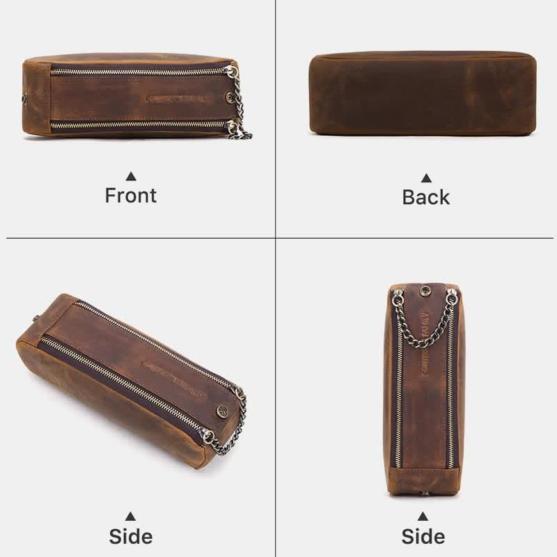 Retro-Make-up-Tasche aus echtem Leder, Mehrzweck-Reißverschluss, Federmäppchen