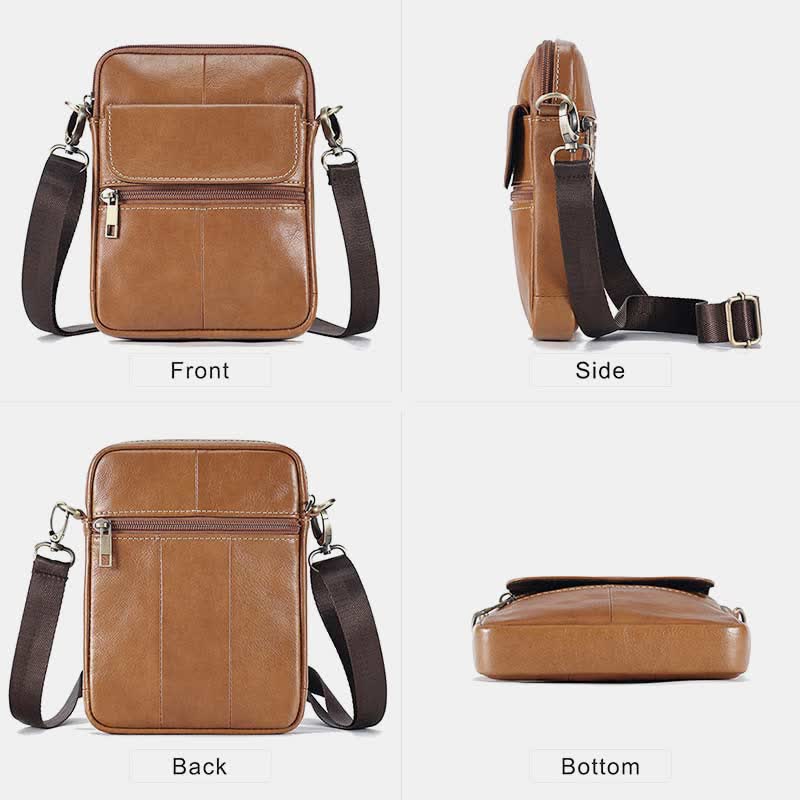 Kleine Messenger-Umhängetasche aus echtem Leder für Herren mit mehreren Taschen