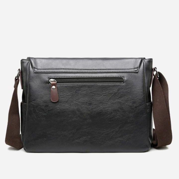 Messenger Bag für Herren, wasserdichte Schultertasche aus PU mit aufgesetzter Klappe