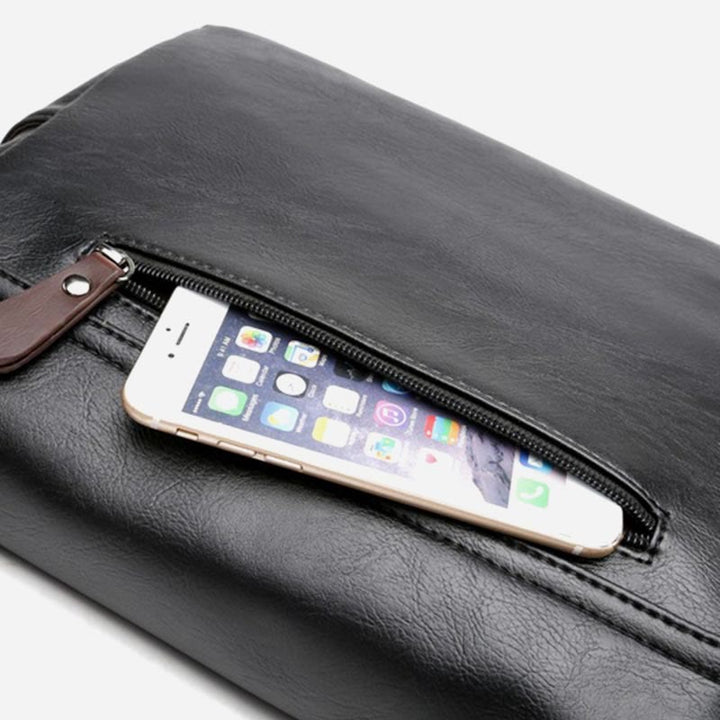 Messenger Bag für Herren, wasserdichte Schultertasche aus PU mit aufgesetzter Klappe