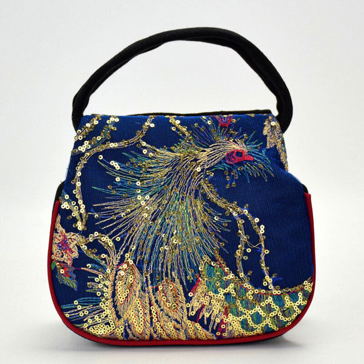 Handtasche aus Segeltuch mit Phönix-Stickerei und Pailletten im Ethno-Stil