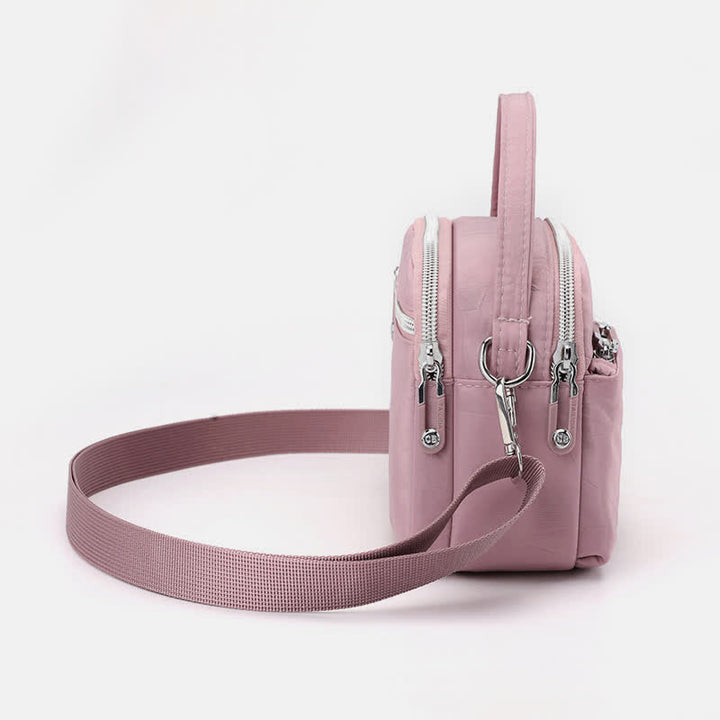 Umhängetasche für Damen, Schultertasche mit Dreifach-Reißverschluss, lässige Nylon-Geldbörse