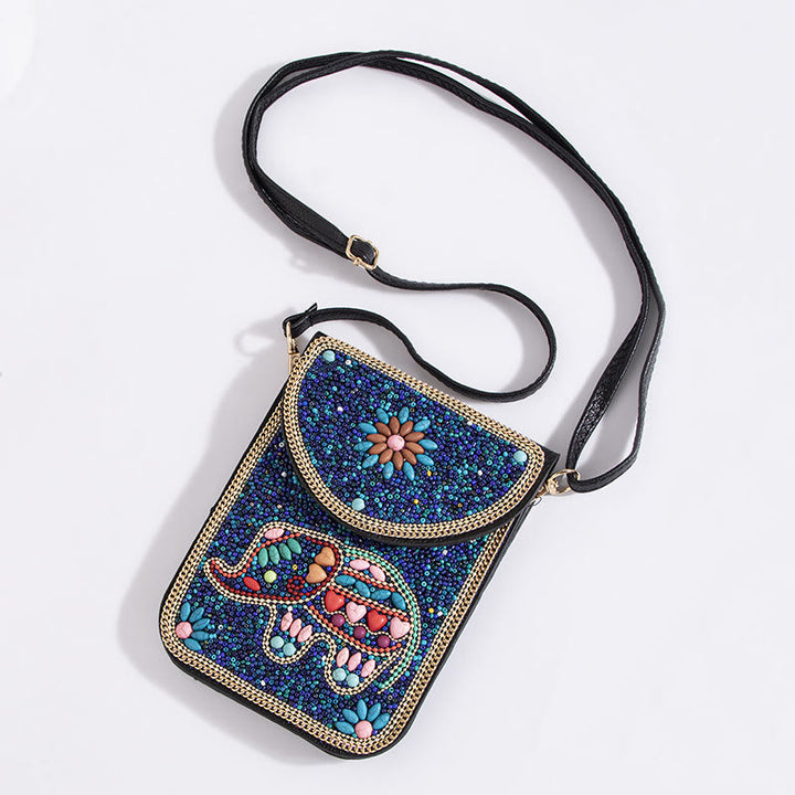 Bohemian Handytasche Damen Muschel Blumen Muster Magnetische Umhängetasche