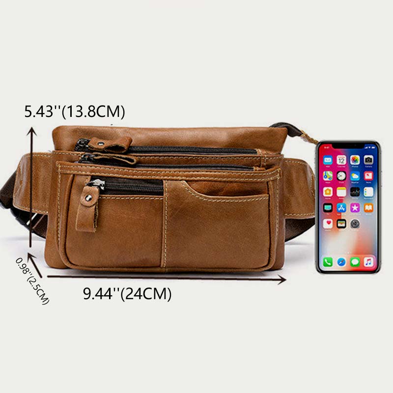 Klassische Sling Bag aus Leder für Herren, Gürteltasche mit verstellbarem Riemen